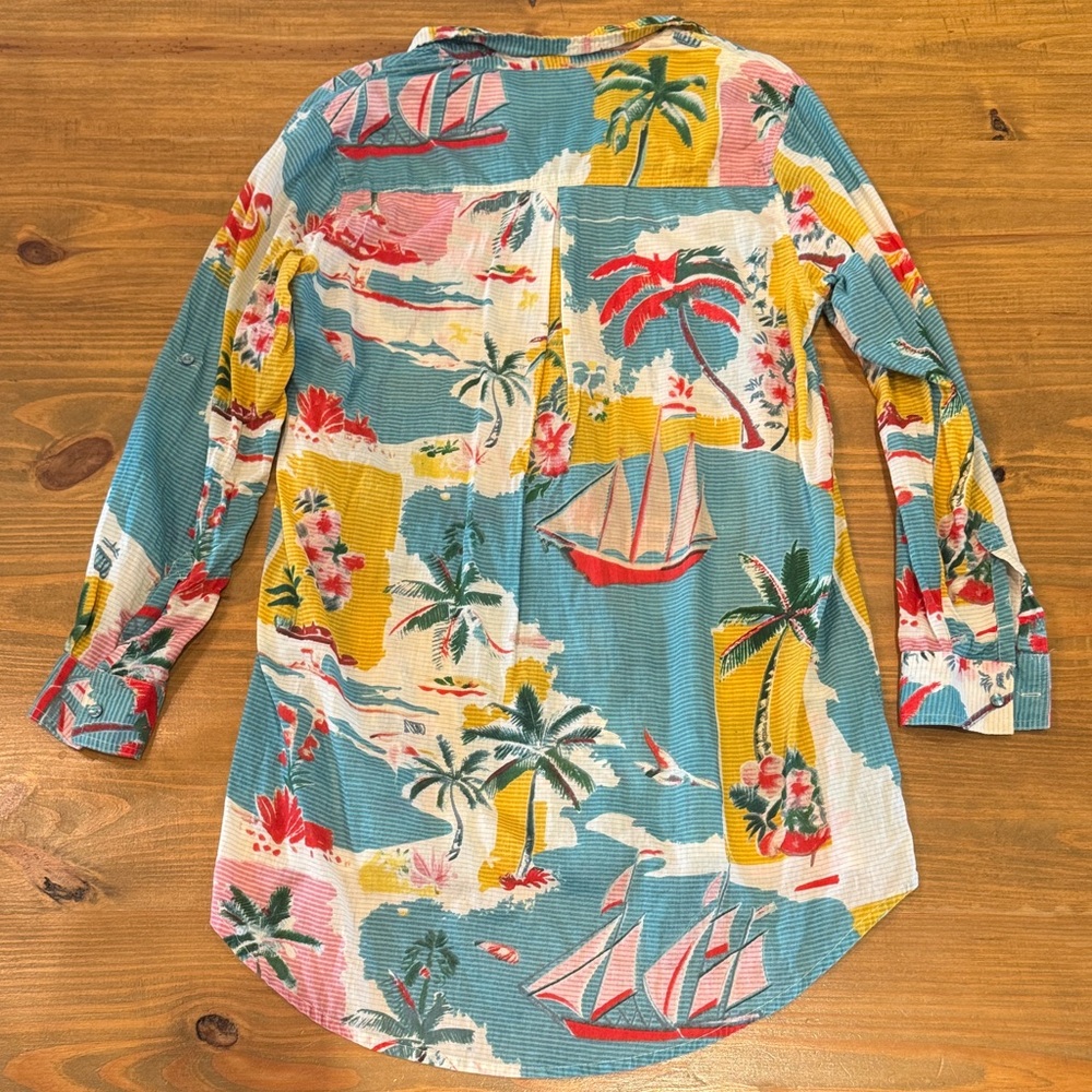 Women’s Blue Tropical Print Swim Coverup Shirt - Picture 9 of 9